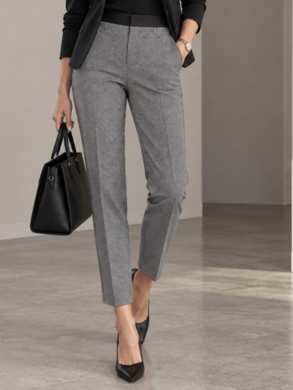 Express Gray Print Black Waistband Columnist Dress Pants Size 8